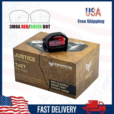 Swampfox Justice Micro 1x27 3MOA Red/Green Dot Optics Reflex Sight RMR Footprint