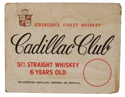 Cadillac Club Whiskey American Distillery Ad Sign Cardboard Antique 14 X 11 - Image 1 of 4
