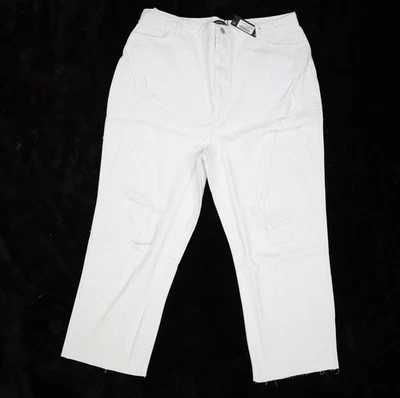 Boohoo Plus Ripped Ankle Grazer Jeans Womens 22 White Distressed Raw Hem Denim - Image 1 of 4