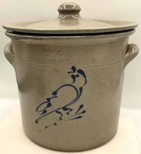 Pittsburg Pottery Diamond Brand Glazed Stoneware Crock Cookie Jar Marked Signed - Picture 1 of 13
