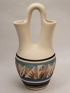 Vintage signierte Kanuho Navajo Keramik Indianer Hochzeit Vase 9,5" geätzt  - Bild 1 von 12