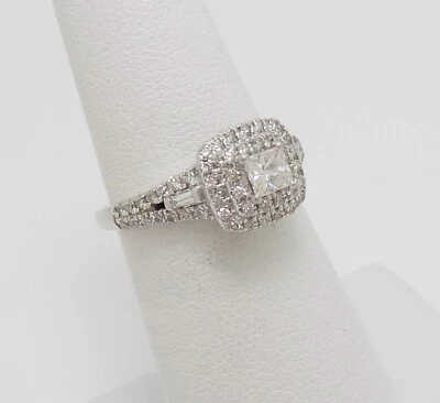 3/4CT Natural Diamond Halo Engagement Wedding Ring Bridal 14K White Gold Band - Image 1 of 4