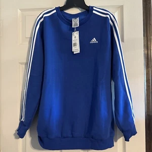 Adidas Crewneck Sweatshirt Womens 1X Blue Fleece Sweater Pullover Striped NWT - Picture 1 of 2