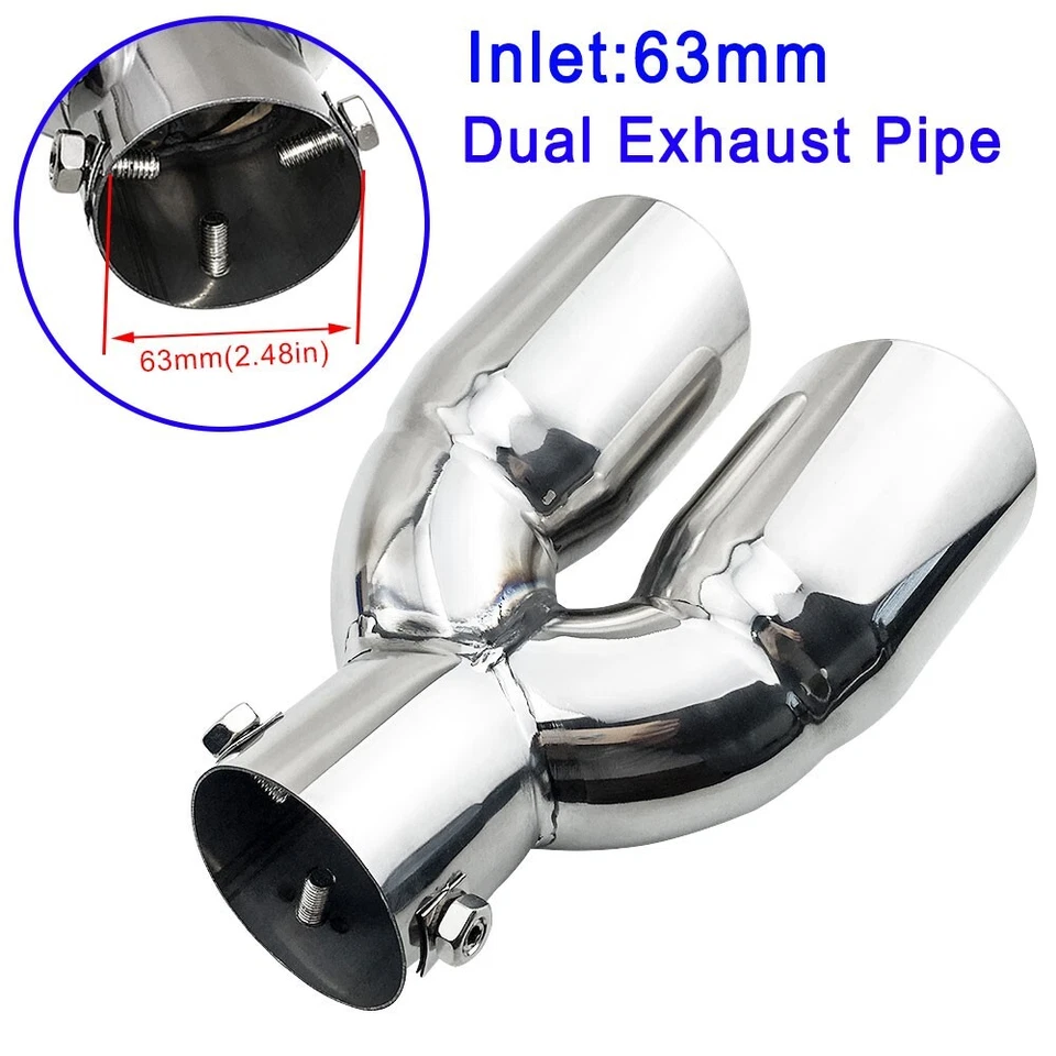 63 mm 2,5 pulgadas Entrada Coche Escape Trasero Trasero Silenciador Ajuste Doble Salida Accesorios Foto 1 de 4