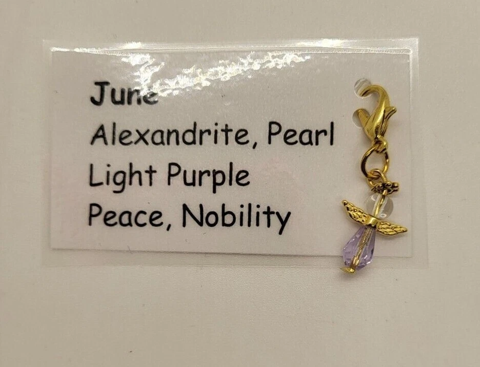 Guardian Angel June Birthstone Charm/ Zipper Pull; Alexandrite; Handmade; GP; SP - Imagem 1 de 1