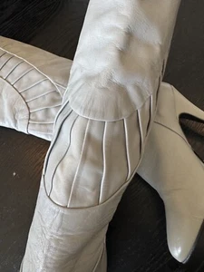 Vtg Sz 7 Grey 70s 80s Grey Leather Slouch Or Cuff Dress Boots NOS Gorgeous! - Picture 1 of 11