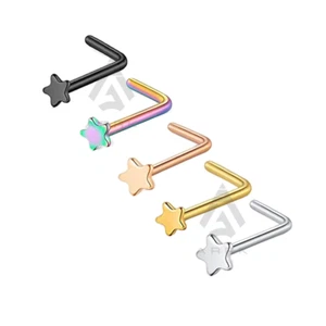 New Star Nose Stud L-Bend Stainless Steel Body Piercing - 20G - Picture 1 of 7