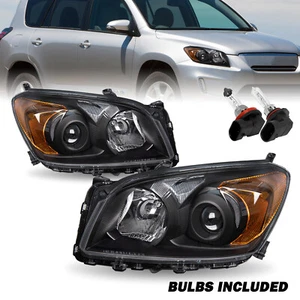 For 2009-2012 Toyota RAV4 Black Housing Amber Corner Headlights Assembly w/bulbs - Picture 1 of 6