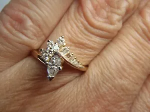 Marquise & Baguette .35Ct Natural Diamond Engagement Ring 14K Solid Gold Sz 5.75 - Picture 1 of 17