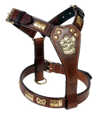 LEATHER STAFFY DESIGNER DOG HARNESS WITH STAFFY KNOT FULLY PADDED BRASS FITTING - Image 1 of 4