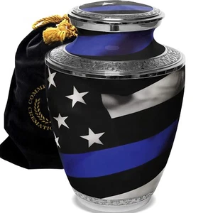 Blue Line Flag Police Cremation Urn, Cremation Urns Adult, Urns for Human Ashes - Picture 1 of 10