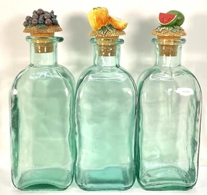 Mundgeblasene grüne Glasflasche mit Stopfen Ausgießer Blasen 9" quadratisch Vintage Stil - Bild 1 von 14