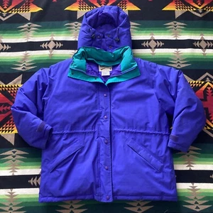 Vtg Cabelas Gore-Tex Goose Down Parka Coat Hood Womens XL Mens M Purple Teal - Picture 1 of 10