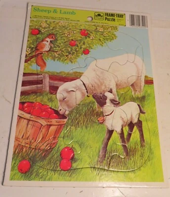 Golden Sheep & Lamb Squirrel Apples Frame Tray Puzzle 1983 Cardboard Vintage GUC - Image 1 of 4