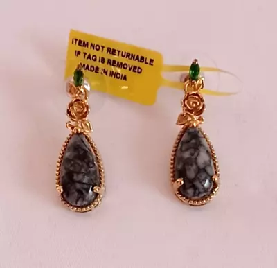 Austrian Pinolith Earrings Womens with Russian Diopside  .925 Original Box - Image 1 of 4