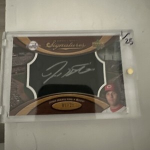 2007 UPPER DECK SWEET SPOT JOSH HAMILTON RARE BLACK GLOVE SILVER AUTO REDS 1/25