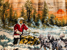 Vintage 1960’s Human-Led Dog Sled Team In Nature Velvety Tapestry Wall Hanging