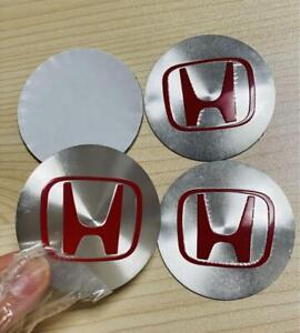 Center Wheel Cap Alminum Sticker For Honda 56Mm 4 Pieces Set Red Silver