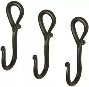 Wrought Iron Coat Hooks, Set of 3, Hang Coat, Clothes, Robe, Handmade, Black - Picture 1 of 10