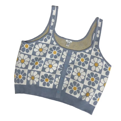 Colete suéter pulôver malha margarida floral Rue 21 azul/Ylw hippie chique plus size 3XLF - Imagem 1 de 4