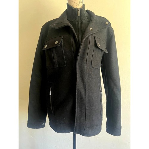 Cappotto da campo Michael Kors nero misto lana stile militare uomo medio