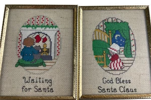 Cross Stitch Christmas Wall Decor Waiting For Santa God Bless Santa 2 - Picture 1 of 7