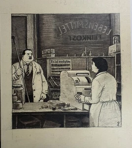 Zeichnung Illustration Mischtechnik Max Radler Feinkost Simplicissimus 1958 - Bild 1 von 8
