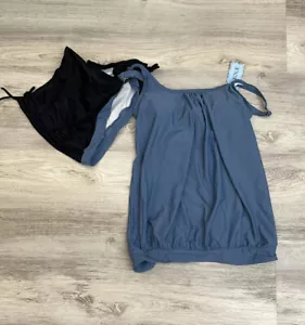 Yonique Blue & Black Tankini with Tie Ruched Side Boyshort Bottoms Size XS - Picture 1 of 7