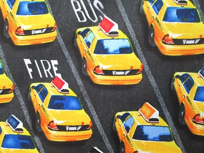 TAXI CABS VEHICLES CARS NYC CITY COTTON FABRIC FQ  - Image 1 of 4