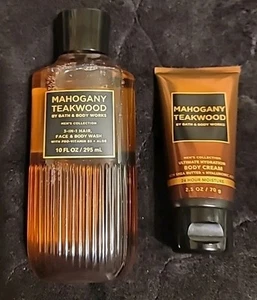 Bath & Body Works Mahagoni Teakholz Männer Körpercreme 2,5 Unzen + 10 Unzen Duschgel - Bild 1 von 2