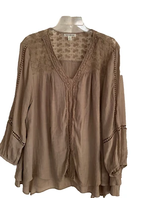 Blusa túnica adornada con ganchillo/encaje beige talla XL de John Paulrichard para mujer Foto 1 de 4