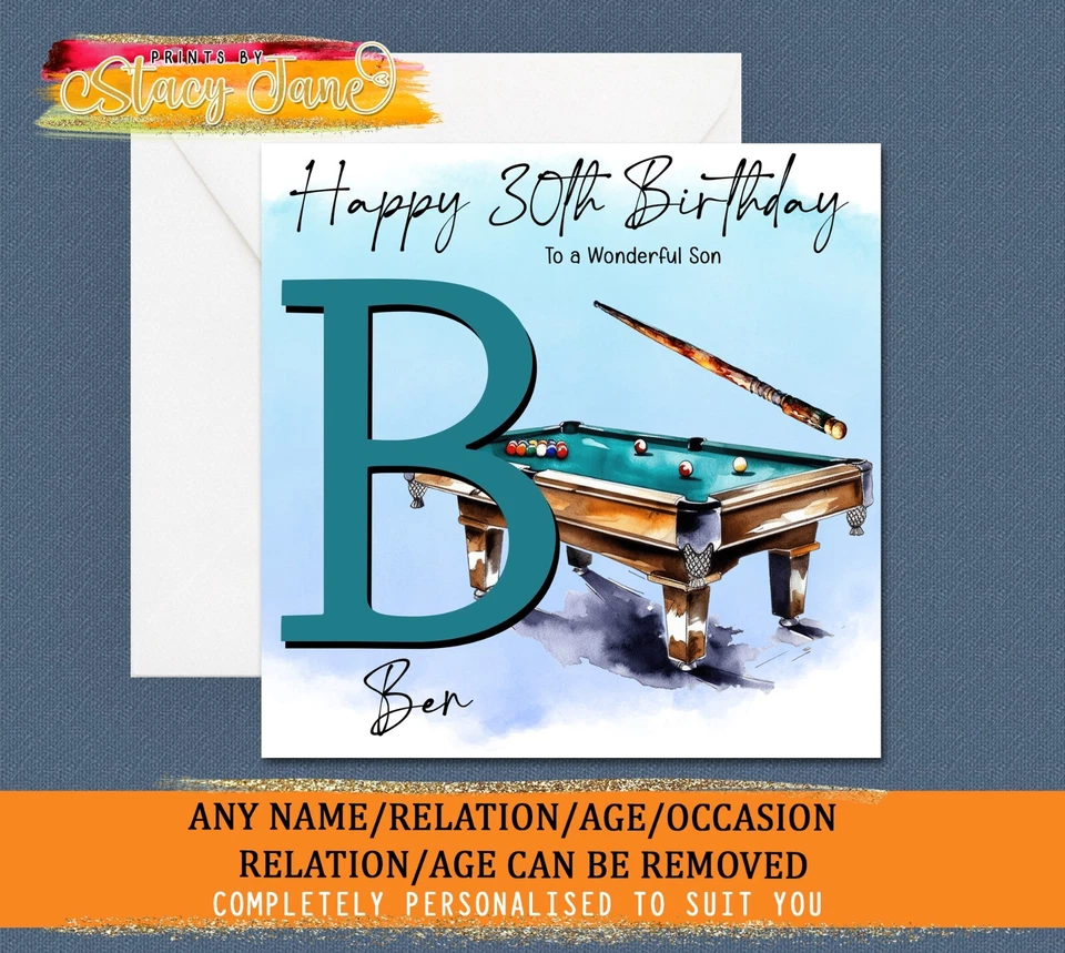 HANDMADE Personalised Birthday Card Son Dad Grandad Grandson Pool Snooker FATHERS DAY