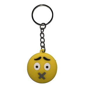 Speechless Closed Mouth Sealed Lips Smiley Face Emoji Rubber Silicone Keychain - Picture 1 of 3