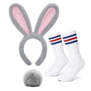 Grey Bunny Ears Headbands with Bunny Tail Rabbit Headband Easter Party Bunny ... - Picture 1 of 6