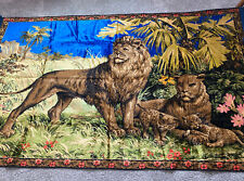 Vintage African Lion Velvet Velour Tapestry Wall Hanging Rug 6ft C 4ft NOS