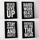Motivational Quotes Canvas Set - Home Gym Decor - Black White (11 X 14 Inches)