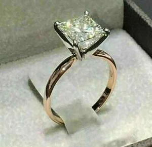 2Ct Princess Lab Created Diamond Women's Engagement Ring 14K Yellow Gold Finish - Picture 1 of 5