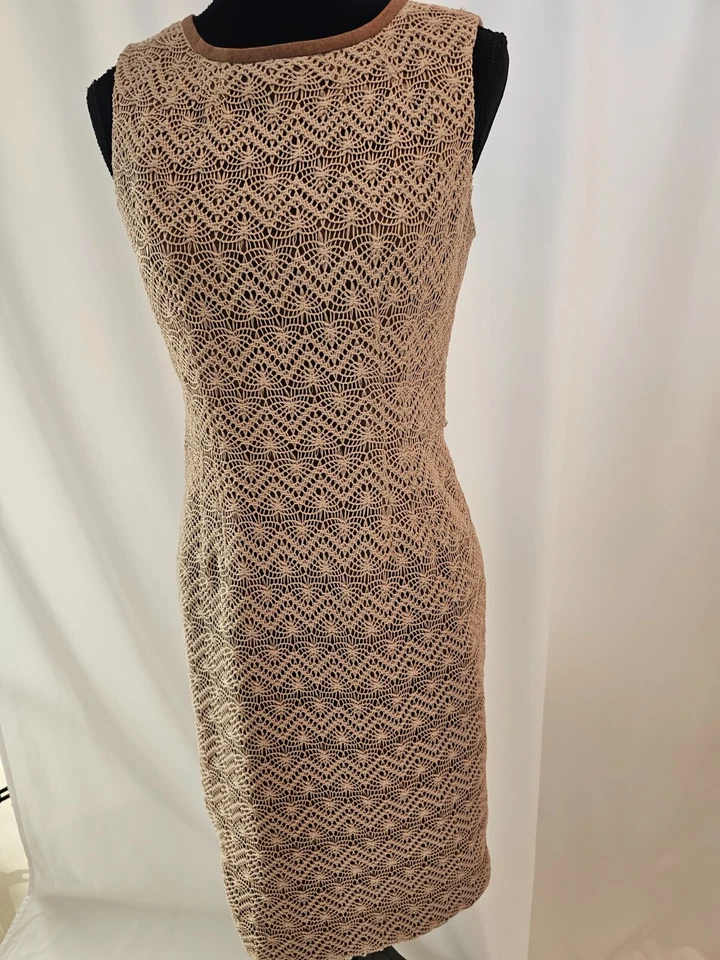 Vestido mujer Anne Klein beige marrón encaje forrado talla 8 D207 Foto 1 de 4