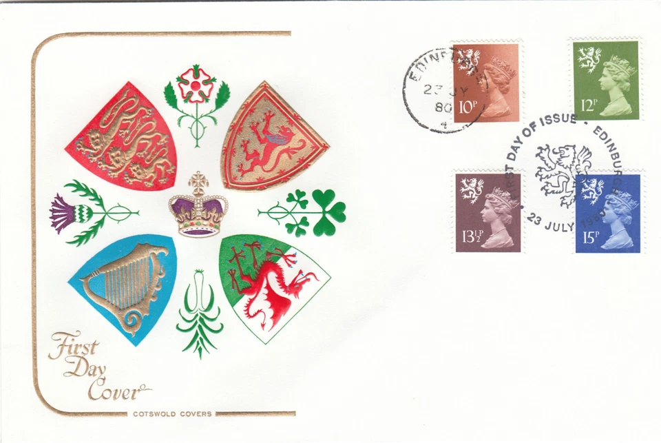 15p 13.5p 12p 10p Scotland Cotswold FDC 1980 NO INSERT CLEARANCE (142669) - Image 1 of 1