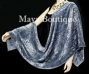 Dusk Gray Camellia Shawl Wrap Scarf Burnout Velvet Maya Matazaro Hand Dyed USA - Picture 1 of 7
