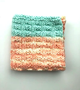 Handgestrickter Waschlappen/Küchen-/Spa-Tuch Pfirsich, Gelb, Meeresschaum Grün 100% Baumwolle - Bild 1 von 5