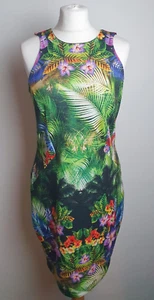 Ladies Multi Jungle Floral Sleeveless Crew Neck Fitted Bodycon Dress Summer  - Picture 1 of 5