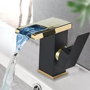 Black LED Bathroom Sink Basin Faucet 1hole Single Handle Lavatory Vanity Mixer - Picture 1 of 12