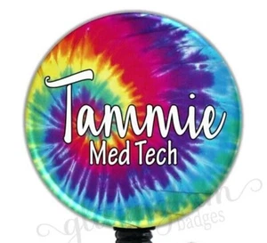 Personalized Name Badge Reel, Tie Dye Badge Reel, Retro RN Badge Holder GG2127B - Picture 1 of 9
