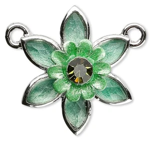 1 Emaille 24 mm Blume Strass Kristall grün 24 x 27 mm Verbindungsverbinder * - Bild 1 von 2