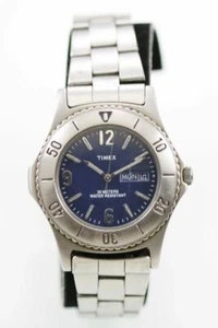 Timex Uomo Orologio Acciaio Inox Argento Giorno Data Batteria Blu Acqua Resist - Foto 1 di 6