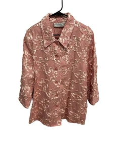 Simonton Says Button Front Blazer Jacket Pink Sz XL Satin Floral Feminine - Picture 1 of 10