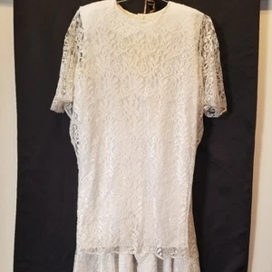 Vintage 1980s White Mother of the Bride Wedding Algo Ettes 2 pc Dress Size 9 - Picture 1 of 16
