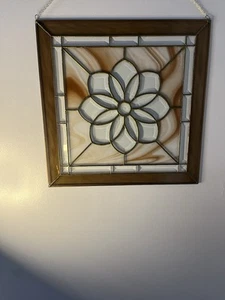 18”x18” Gänseblümchen mit Bernstein Buntglas Fenster Wandbehang - Bild 1 von 4