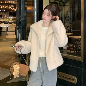 Cappotto pelliccia visone donna collo mantello corto pelliccia visone giacca invernale outwear donna - Foto 1 di 25